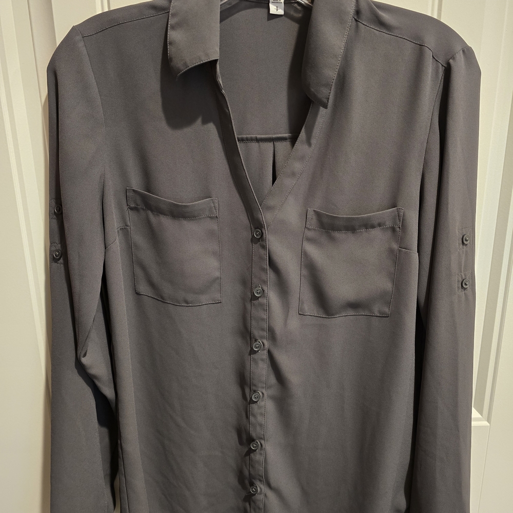 Express Gray Button-Front Women's Blouse